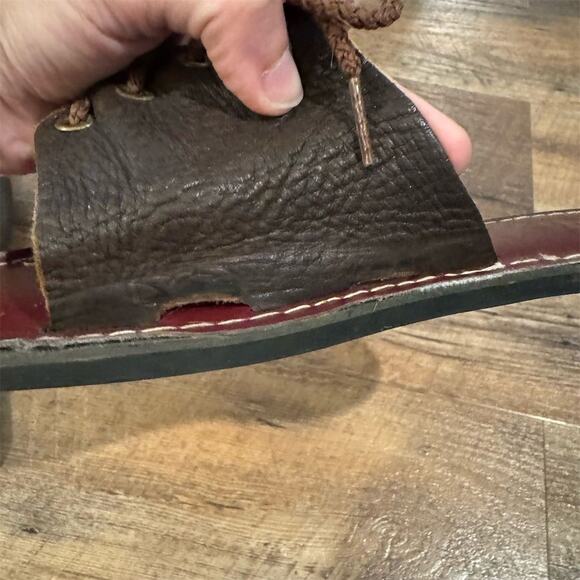 Kino Brown Leather Lace-Up Slip-On Sandals Slides Size 9 Boho Made in Key West - Picture 7 of 11